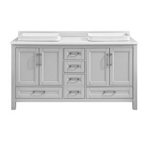 Bentworth 60 in. W x 22 in. D Double Vanity in Light Gray with Engineered Vanity Top in White with White Basins