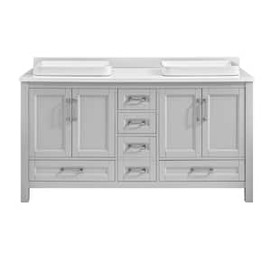 Bentworth 60 in. W x 22 in. D Vanity in Light Gray with Engineered Vanity Top in White with White Basins