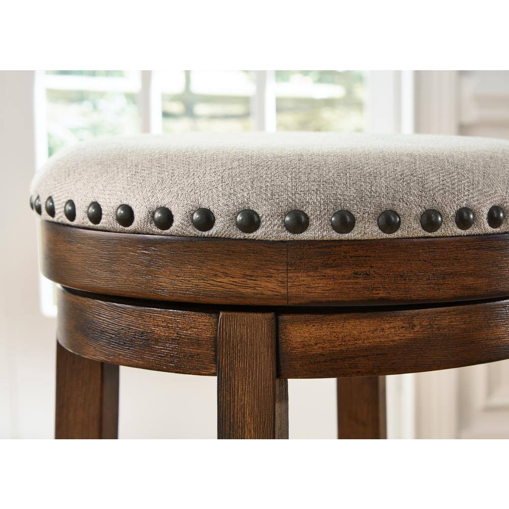 Valebeck Transitional Swivel Counter Stool in Black and Beige