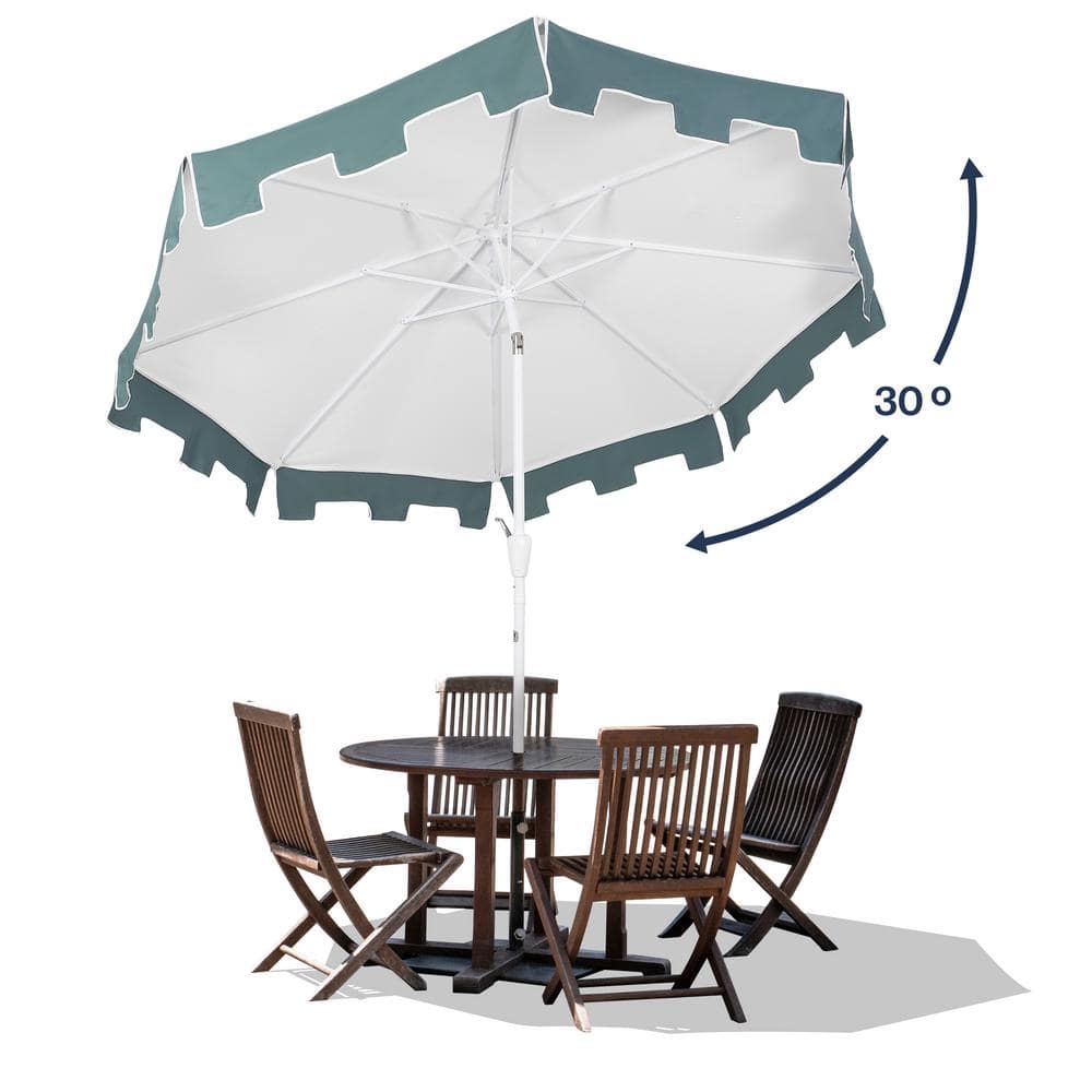 Baiona 9 ft. White and Green Aluminum Patio Umbrella with Auto-Tilt