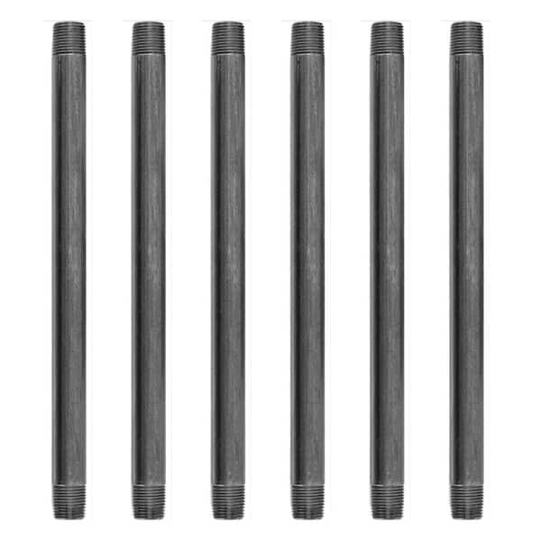 PIPE DECOR 1/2 in. x 12 in. Black Industrial Steel Grey Plumbing Nipple (6-Pack)