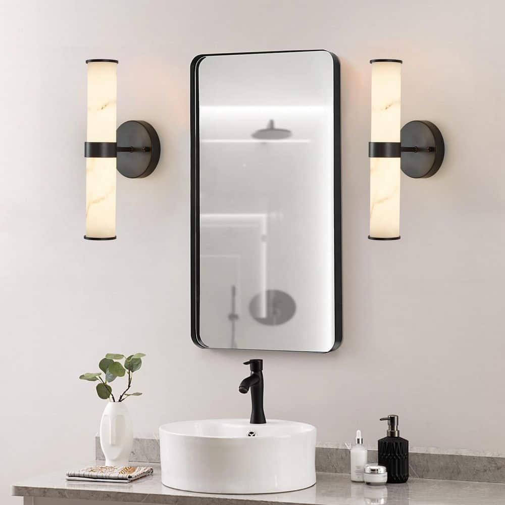 2-Light Black LED Wall Sconce with Imitation Marble Texture Resin Shades and Black Iron Metal Frame for Indoor Use price history on PriceWatchPro