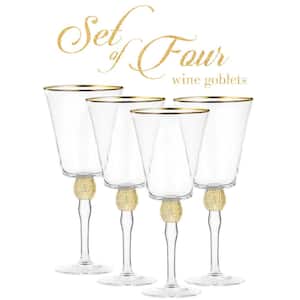 (Set of 4) Wine Glass 14.7 oz. with Rhinestone Design and Gold Rim