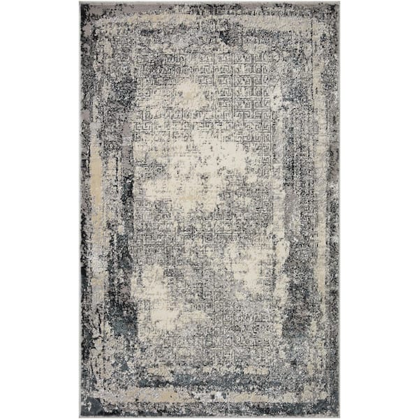 Home Decorators Collection Warner Grey / Charcoal Doormat 3 ft. x 4 ft. Abstract Boho Boho Shag Area Rug