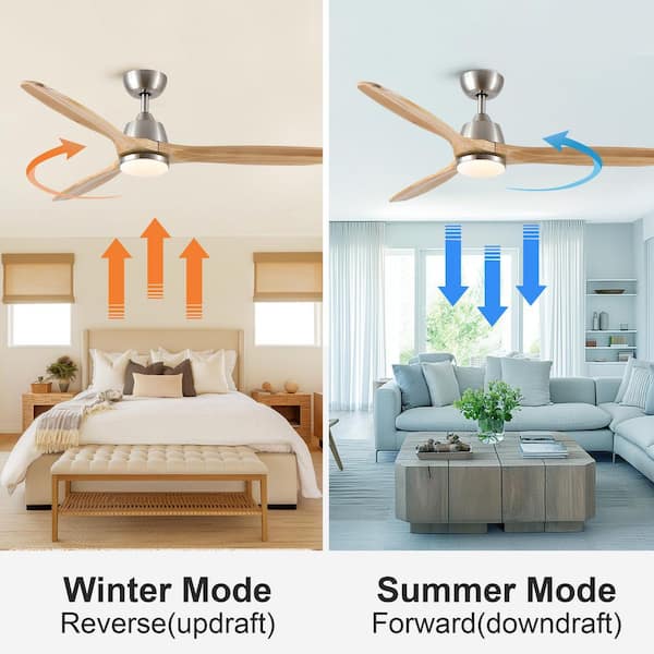 52 in. Indoor 3-Color Dimmable Integrated LED Light Remote Brushed Nickel 6-Speed Ceiling Fan with Light Brown ABS Blade
