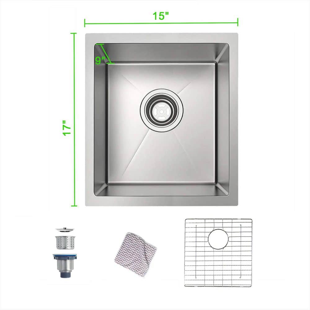 Satico 15 x 17 in. Undermount Single Bowl 16-Gauge Brushed Nickel