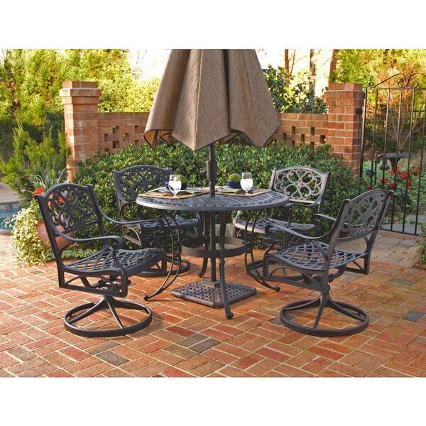 Home Styles Biscayne 48 in. Black 5-Piece Round Swivel Patio Dining Set