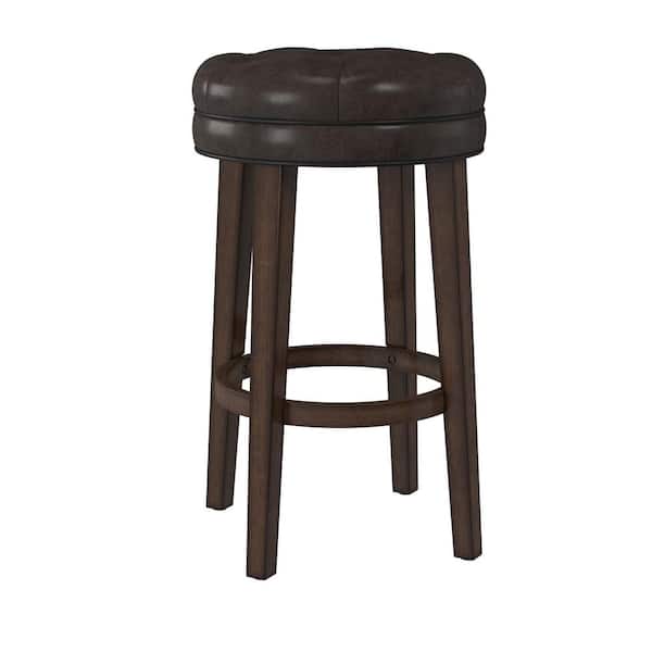 Hillsdale Furniture Krauss 30.5 in. Charcoal Gray/Gray Faux Leather Swivel Backless Bar Stool