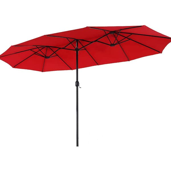 PHI VILLA 13 ft. Market Patio Umbrella No Weights 2-Side in Orange Red
