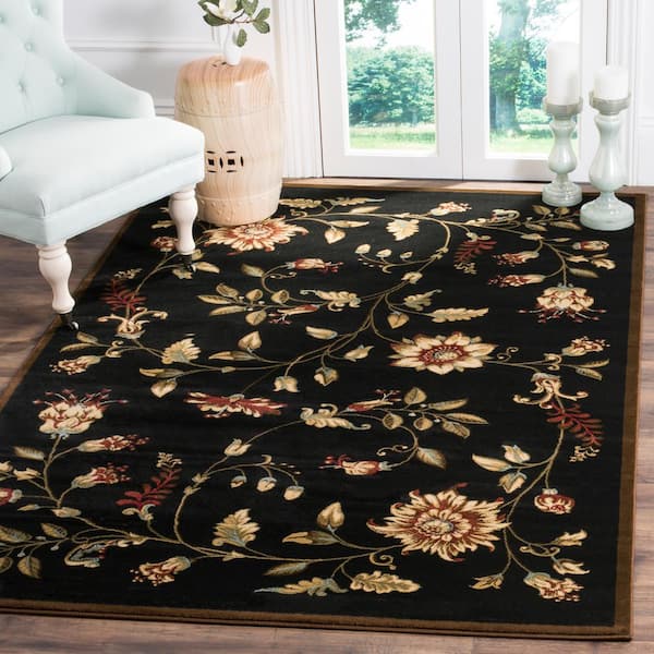 Lyndhurst Black/Multi 7 ft. x 7 ft. Square Floral Border Area Rug