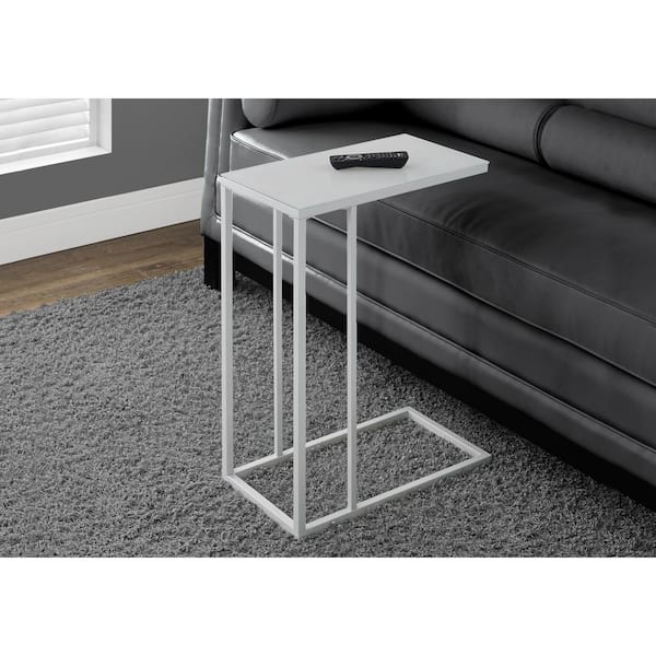 Monarch Specialties White Metal Glass Top End Table