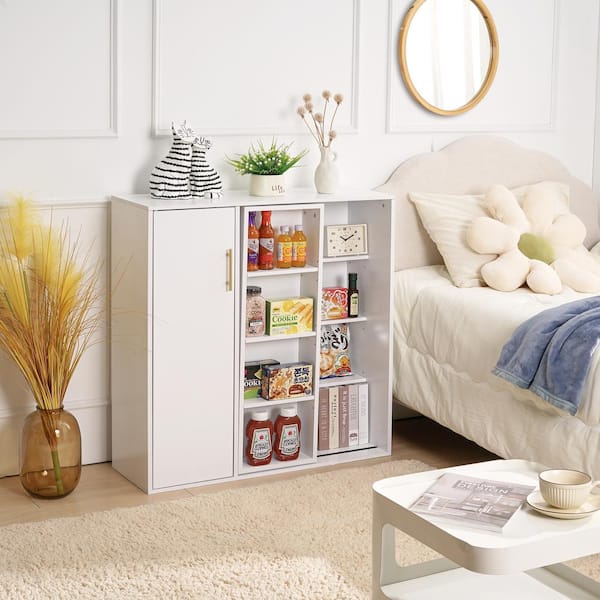 VECELO 4-Tier White Storage Cabinet MDF 35.4 in. Freestanding