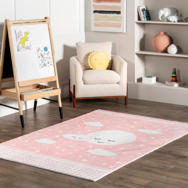 Peaceful Night Machine Washable Kids Area Rug Pink 4 ft. x 6 ft. Area Rug