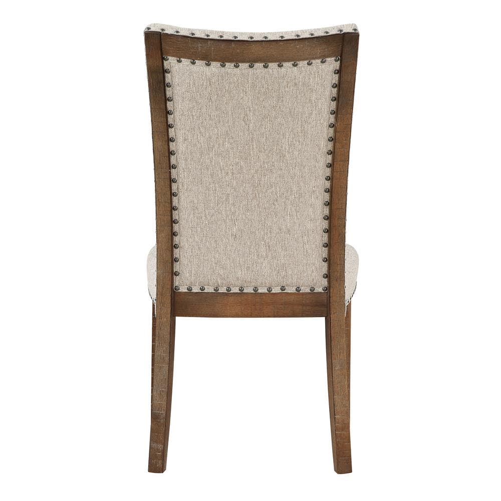 Oatmeal Upholstered Button Tufted Side Chair with Wood Legs