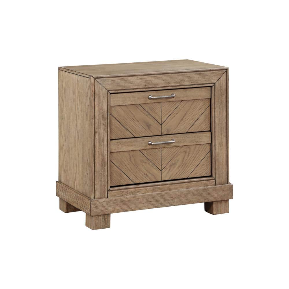 Weathered Sand Rustic Wood 2-Drawer Nightstand