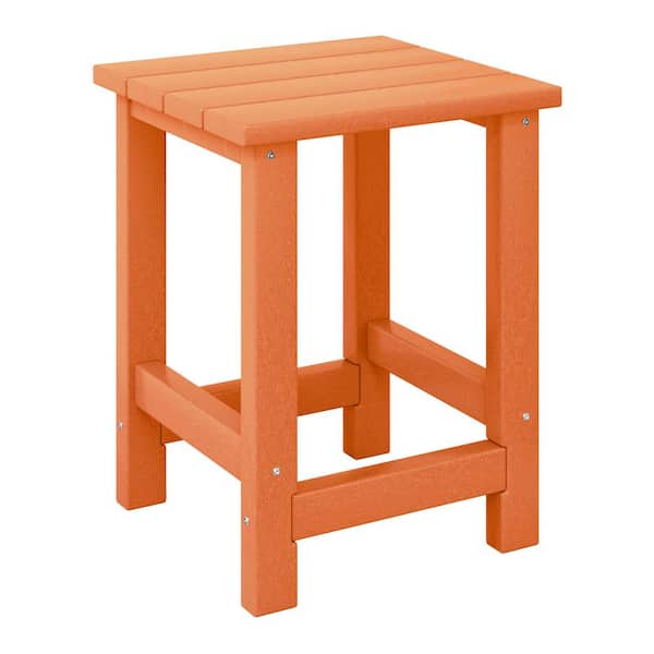 Children's Laguna Outdoor Patio All Weather Fade Resistant Kids Poly Plastic Adirondack Square Side Table in Orange