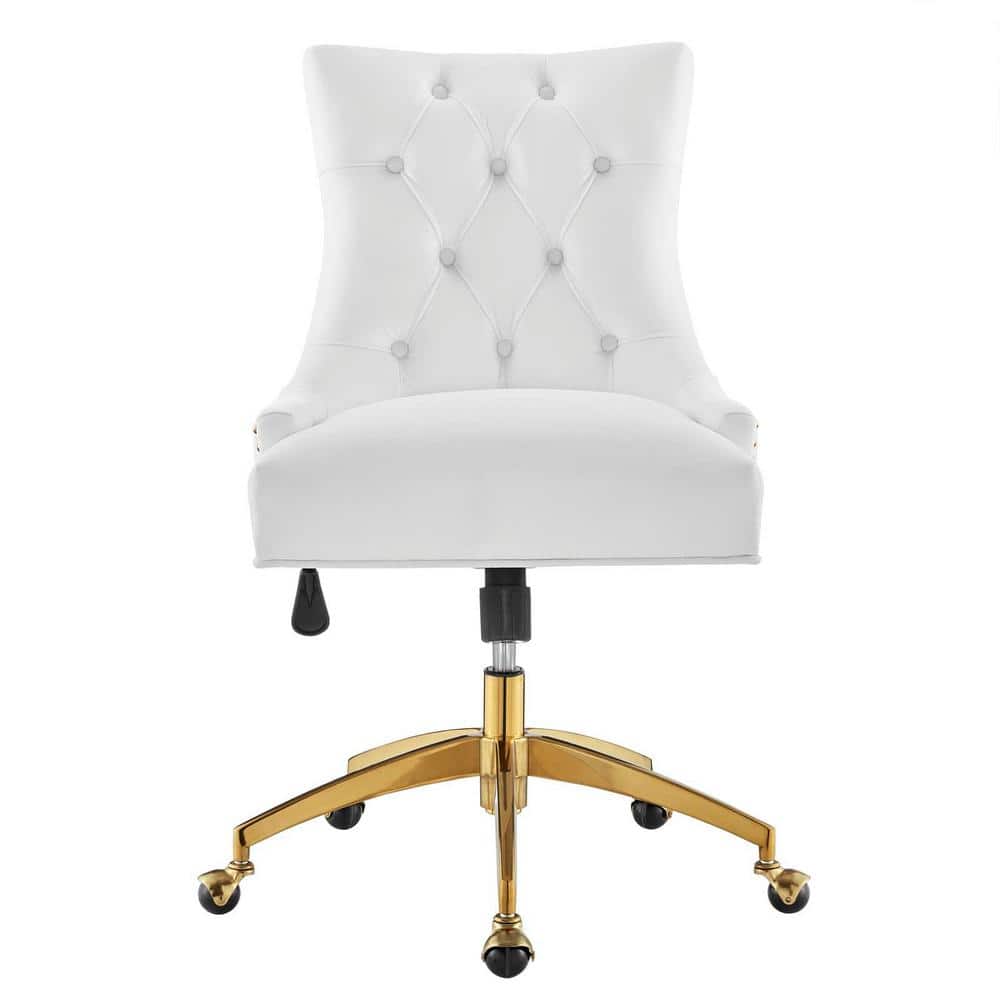 Elegant Gold and White Tufted Swivel Task Chair with Velvet Upholstery