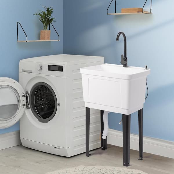 Karl home Freestanding Utility Sink with Faucet - 18.9 x 19.7 in, White