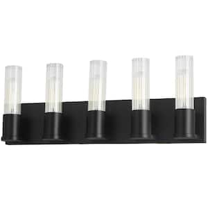 Tube 22 in. 5 Light Matte Black Vanity Light with Clear Glass Shade