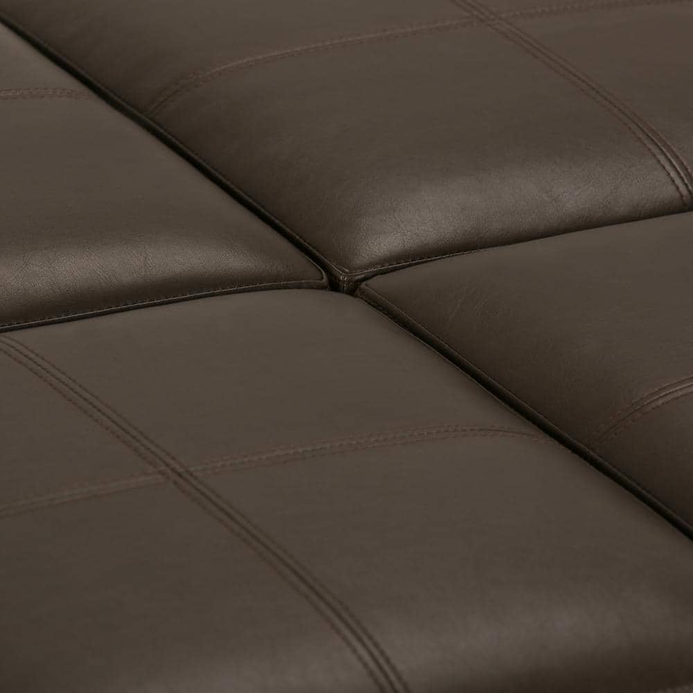 Chocolate Brown Tufted Faux Leather Storage Ottoman with Trays