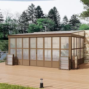 12 ft. x 16 ft. Brown Outdoor Aluminum Frame Polycarbonate Roof Wall Mounted Solarium