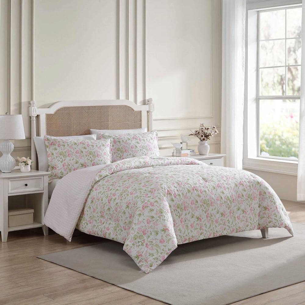 Laura Ashley Morning Gloria 2-Piece Pretty Pink/Green 100% Cotton Twin  Comforter Set USHSA51287355 - The Home Depot