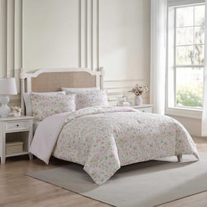 Morning Gloria 3-Piece Pretty Pink/Green 100% Cotton King Comforter Set