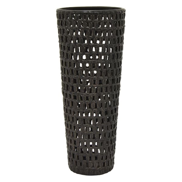 THREE HANDS 18.5 in. Black Ceramic Vase