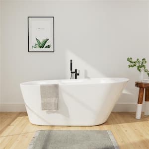 61 in. Modern Slipper Acrylic Freestanding Bathtub cUPC Certificated with Polished Chrome Drain Soaking Tub in White