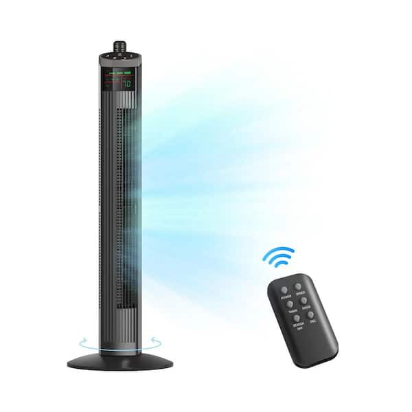 Adrinfly 36 in. 3 Fan Speeds Bladeless Tower Fan in Black Top Mounted Remote, LED Display, Low Noise, 15 H Timing and Silent Mode