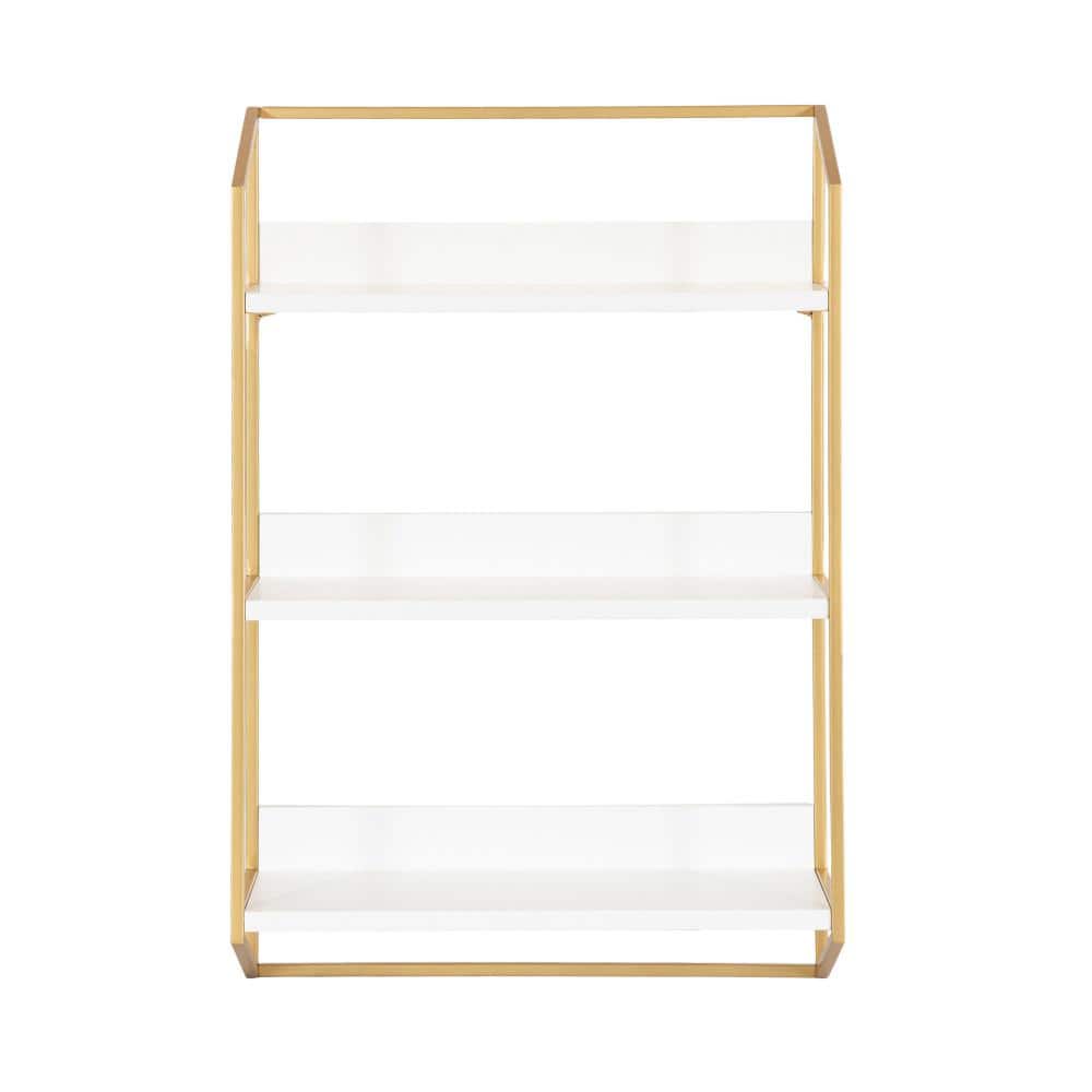 Elegant White and Gold 3-Tier Floating Wooden Wall Shelf