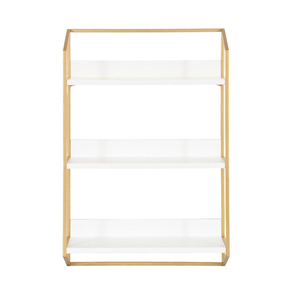 Elegant White and Gold 3-Tier Floating Wooden Wall Shelf