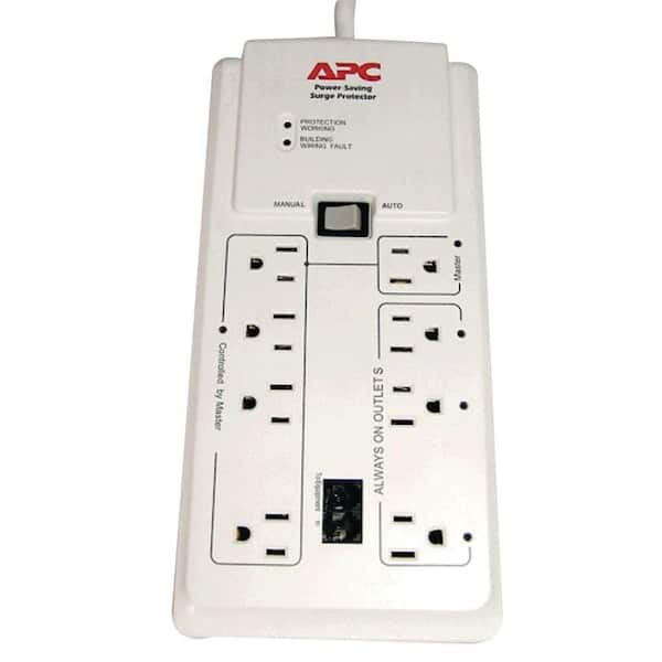 APC White SurgeArrest 6-ft Surge Protector with 8 outlets, Power-Saving & dataline protection
