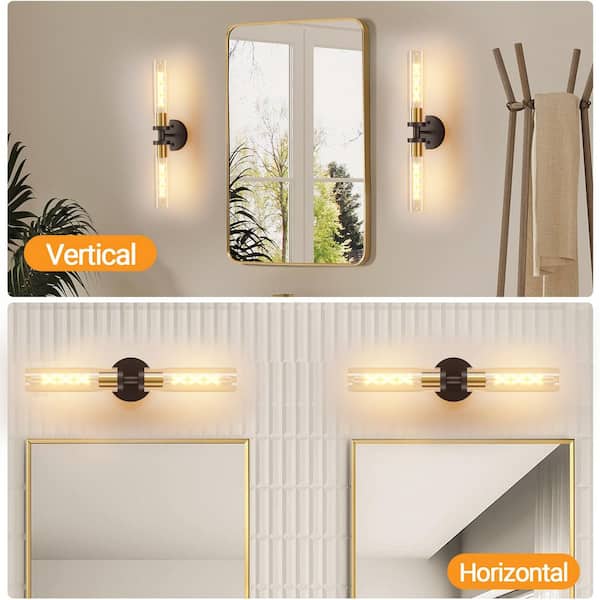 2-Light Black&Gold Modern Wall Sconce Up and Down Wall Mount Light with Clear Glass Shade (2-Pack)
