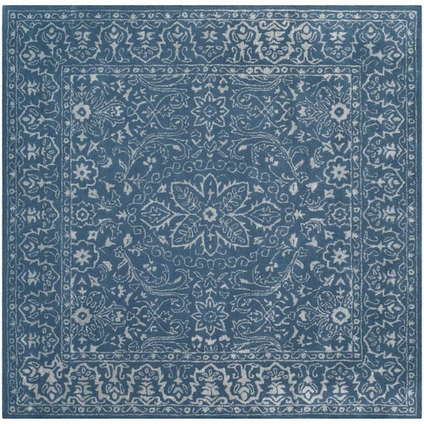 SAFAVIEH Glamour Gray/Blue 6 ft. x 6 ft. Square Border Area Rug