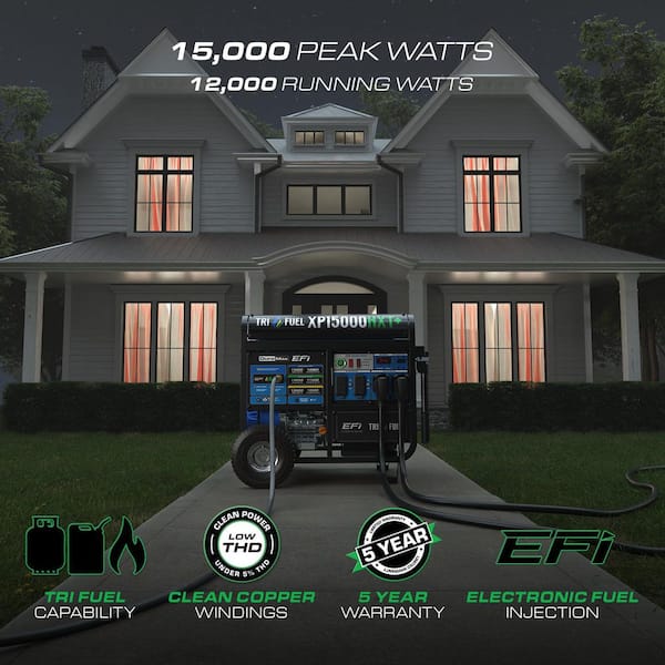 15000-Watt Remote Start Gasoline Propane Natural Gas EFI Home Backup Portable Generator with CO Alert