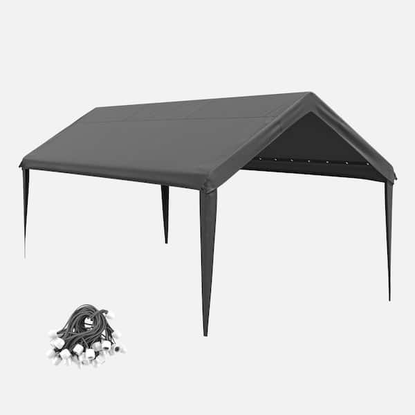 10 ft. x 20 ft. Outdoor Carport Replacement Cover, Heavy Duty Canopy with Ball Bungees (Frame Not Included) Grey