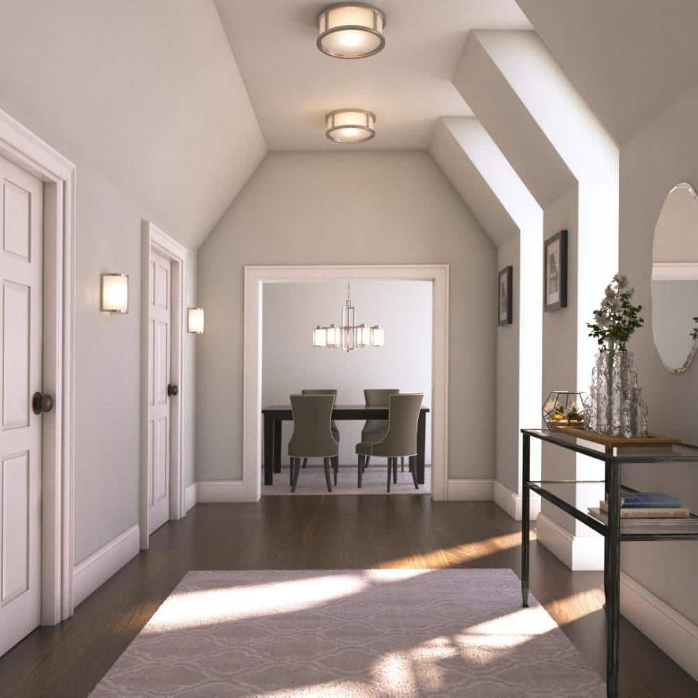 Brushed Nickel 6-Light Chandelier with White Glass Shades