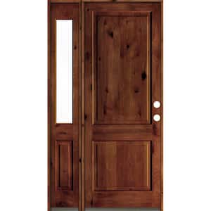 46 in. x 96 in. Rustic knotty alder 2-Panel Left-Hand/Inswing Clear Glass Red Chestnut Stain Wood Prehung Front Door
