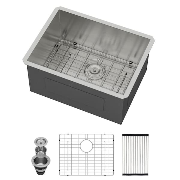 Sarlai 24 in. W x 18 in. D Undermount Laundry Sink Stainless Steel Brushed Kitchen Bar Sink with Bottom Grid