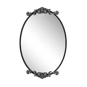 24 in. W x 36 in. H Oval Aluminum Alloy Framed French Cleat Mounted Baroque Wall Decor Mirror in Black