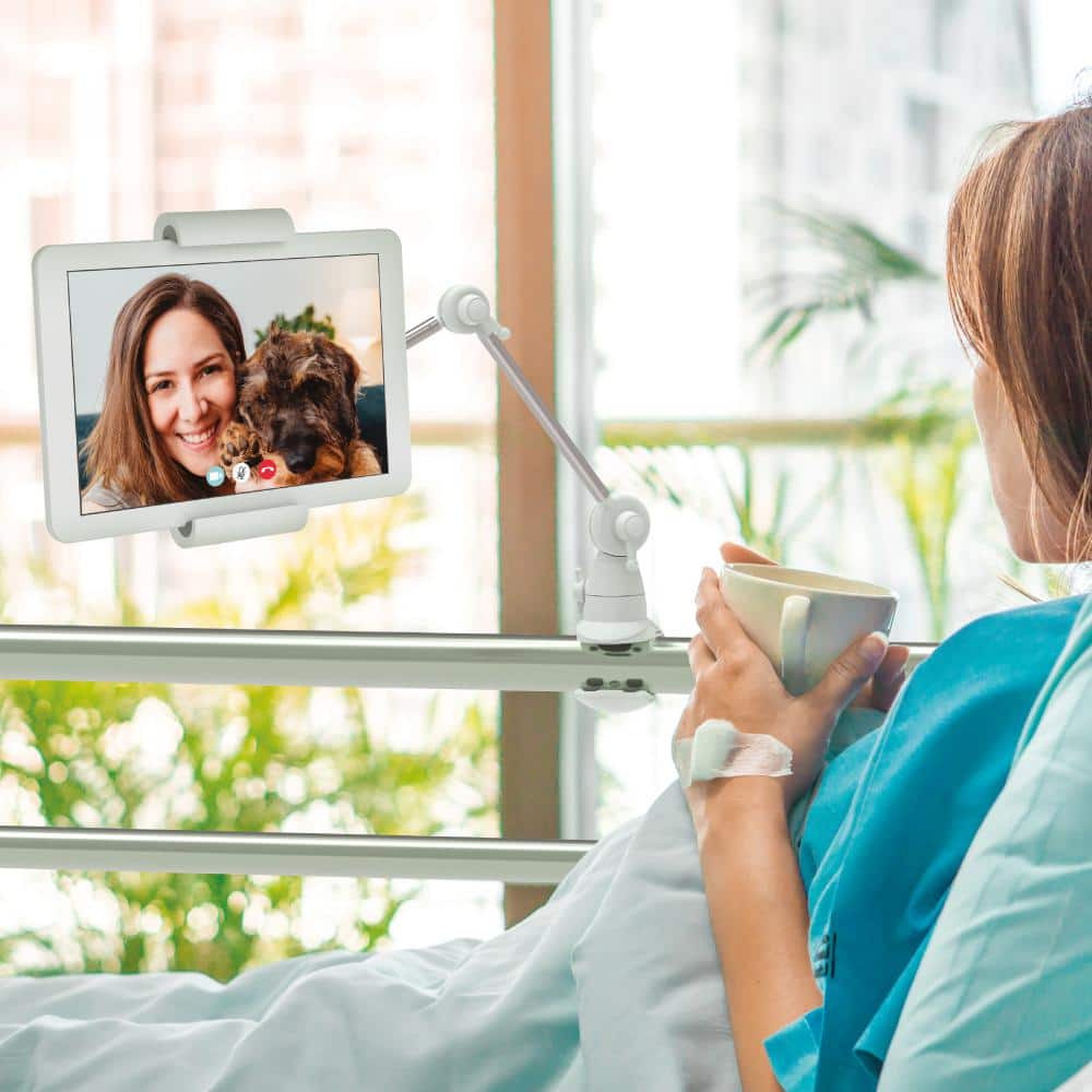 White and Silver Universal Multi-Position Tablet Mount with 360° Rotation