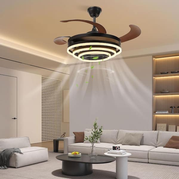 42 in. Black and Brown Modern Retractable 6-Speed Chandelier Ceiling Fan with Selectable Integrated LED and Remote