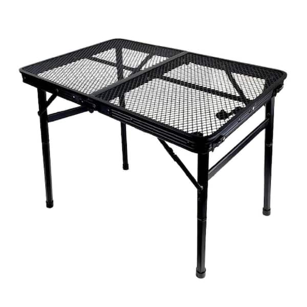 SenQWFa 24 in. Black Rectangle Iron Picnic Table Seats 2 People withouth Umbrella Hole Portable Height Adjustable