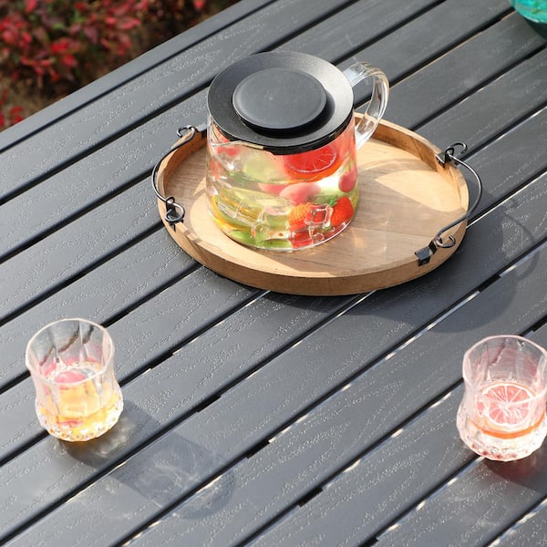PHI VILLA Black Patio Rectangle Metal Bar Height Outdoor Dining