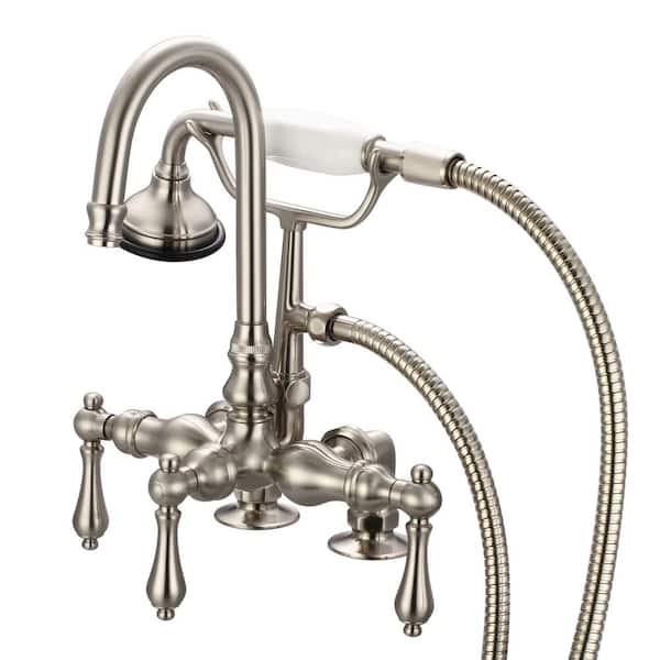 Water Creation 3-Handle Vintage Claw Foot Tub Faucet with Handshower and Lever Handles in Brushed Nickel