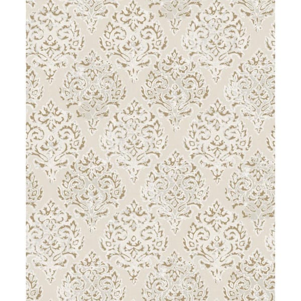 Unbranded Lustre Collection Gold/Beige Embossed Modern Damask Metallic Finish Paper on Non-woven Non-pasted Wallpaper Sample