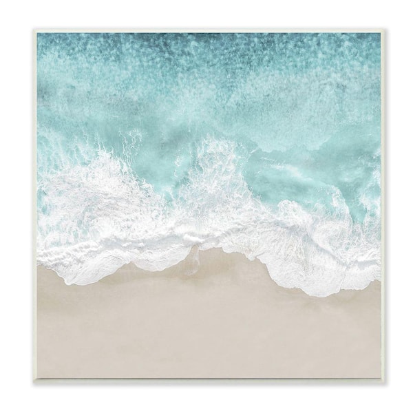 Stupell Industries "Sea Foam Sandy Beach Soft Blue Coast" by Maggie Olsen Unframed Nature Wood Wall Art Print 12 in. x 12 in.
