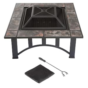 33 in. Square Steel Tile Fire Pit with Cover