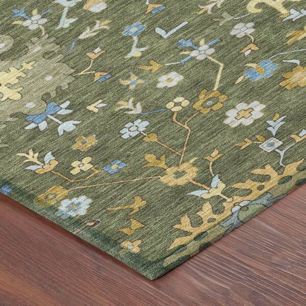 Chantille Machine Washable Indoor/Outdoor Abstract ACN2609 Olive 2 ft. x 7 ft. Runner Rug